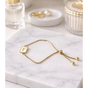 Stainless Steel Gold Initial Letter F Bracelet